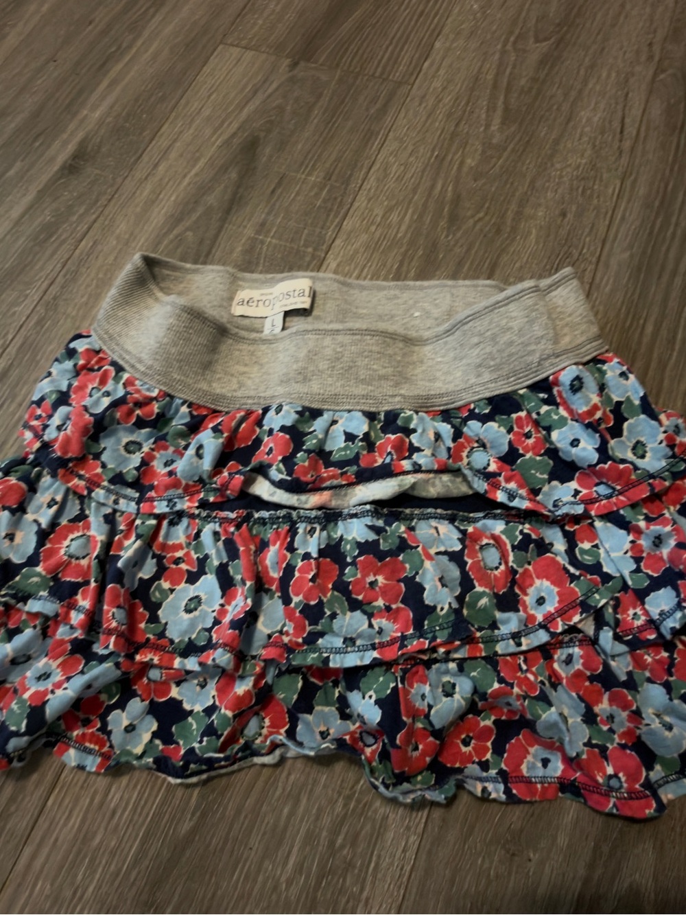 Aeropostale Navy Floral Ruffle Skater Skirt with Gray Waistband